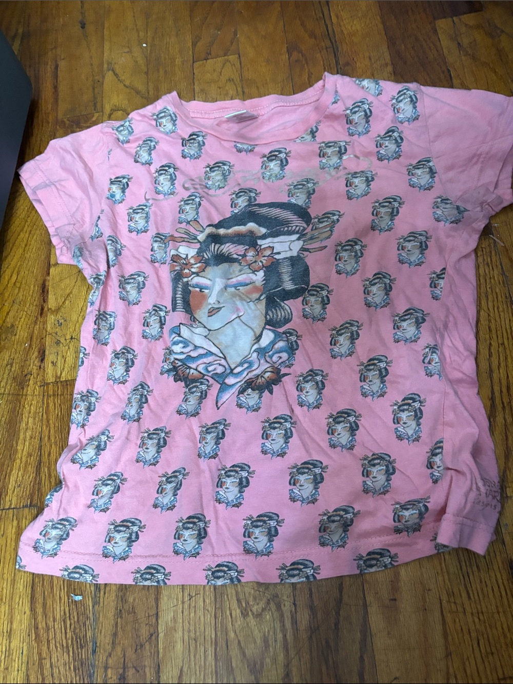 Ed Hardy Pink Short-Sleeve Tee with Geisha Graphic